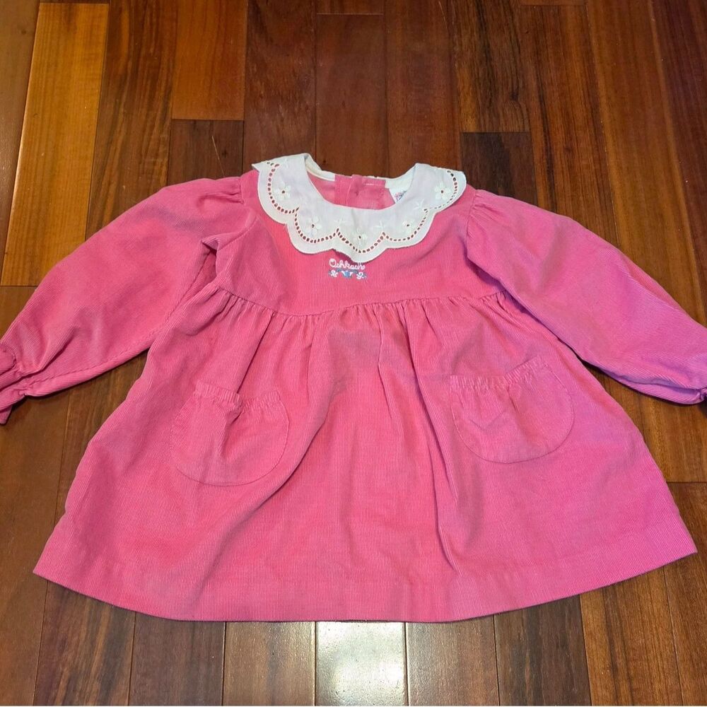 Vintage Pink Osh Kosh B'Gosh Corduroy 2T Dress Lace Peter Pan Collar